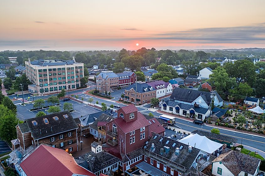 An aerial view of Market Station in Leesburg, Virginia.