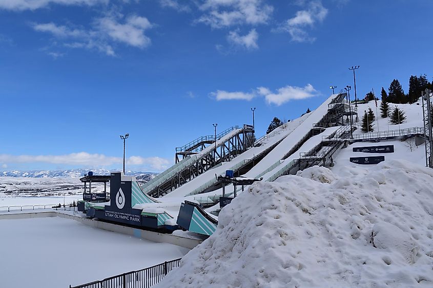  Olympic Ski Jumps that were built for the Winter Olympics is now used to train future Winter Olympian hopefuls at Utah Olympic Park. Editorial credit: M Outdoors / Shutterstock.com