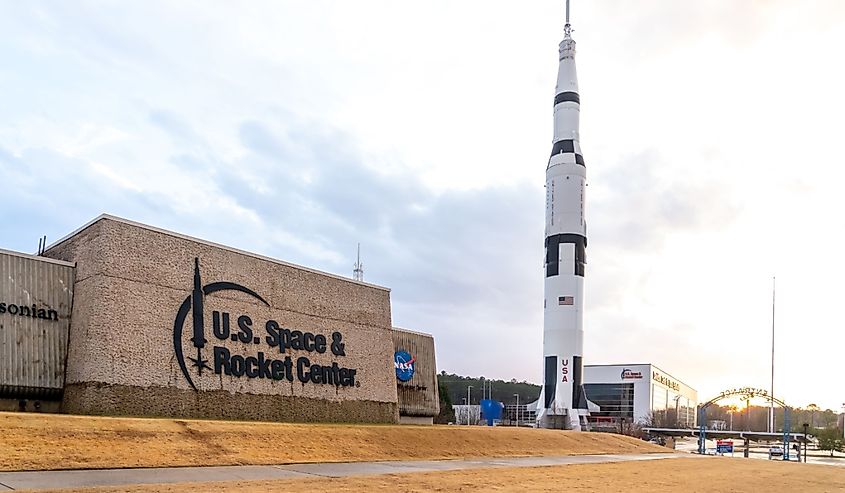 The exterior view of the U.S. Space and Rocket Center in Huntsville, Alabama,