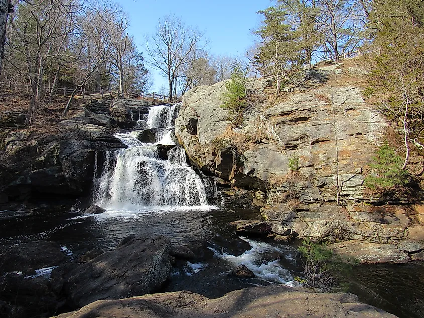 Chapman Falls waterfall at Devil's Hopyard State Park in East Haddam, Connecticut.