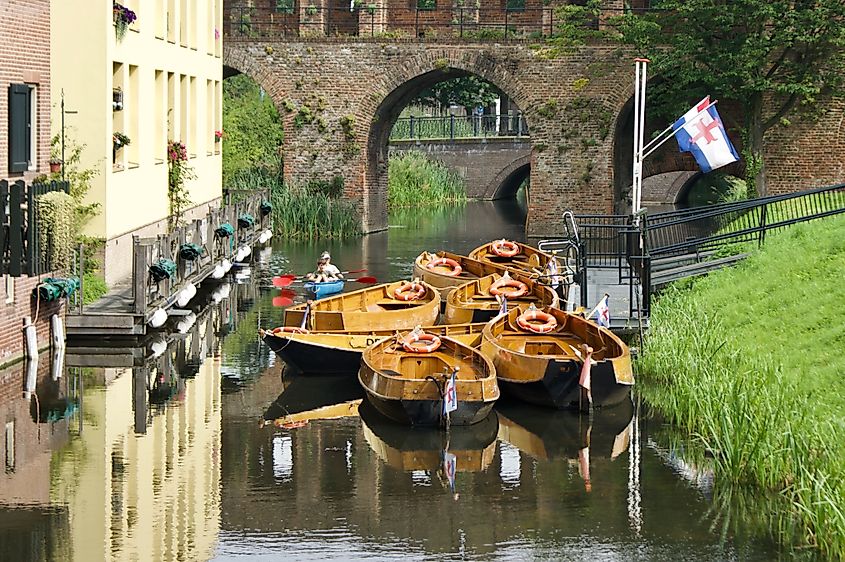 Boats on the Berkel River in Zutphen, The Netherlands. Image credit: Adrie Oosterwijk / Shutterstock.com.