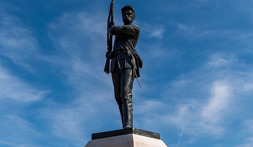 The monument to the 11th Pennsylvania Volunteer Infantry Regiment in the Gettysburg National Military Park on a sunny winter day