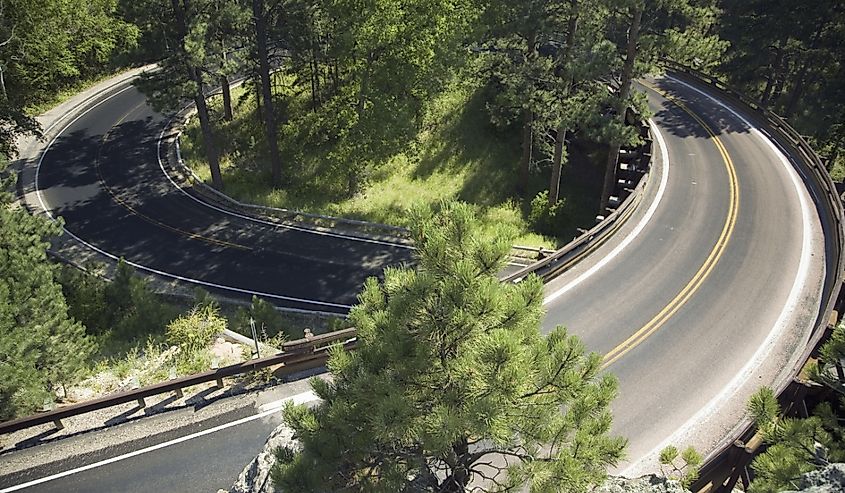 Circular loop on Iron Mountain Road, Black Hills, near Mount Rushmore National Memorial, South Dakota