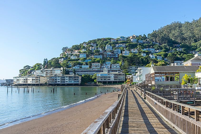 Boardwalk by the beach in Sausalito, California.