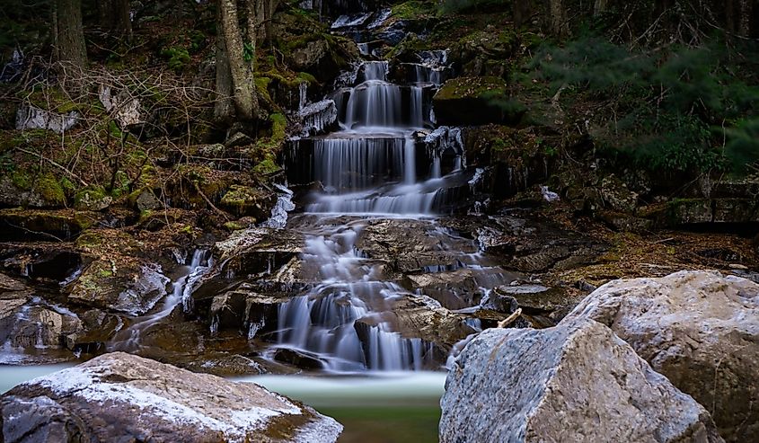 Hidden falls in Bristol, Vermont in the winter