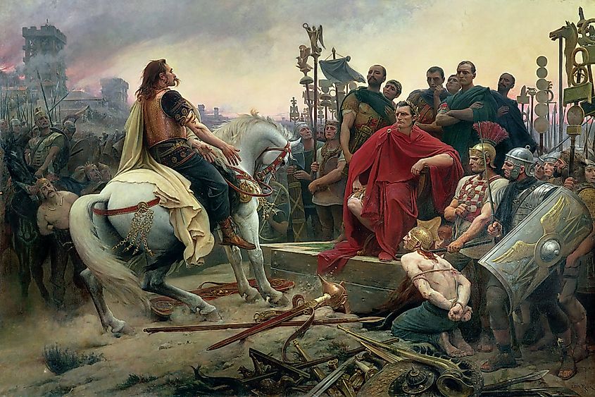 The painting depicts the surrender of the Gallic chieftain after the Battle of Alesia