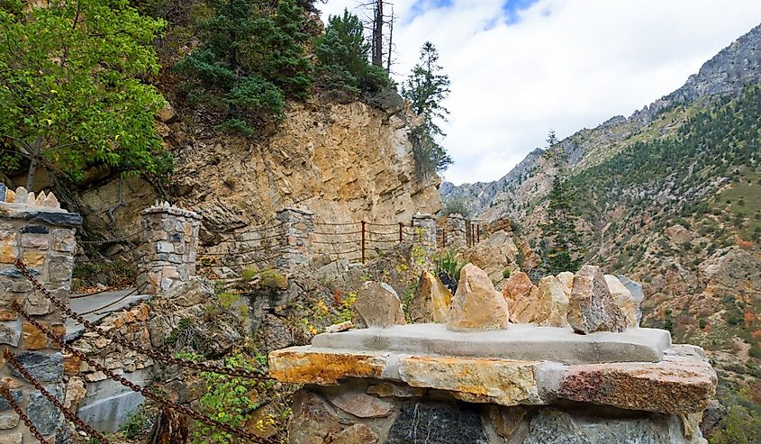 The trail to the Timpanogos Cave and beautiful fence, National Monument, Utah.