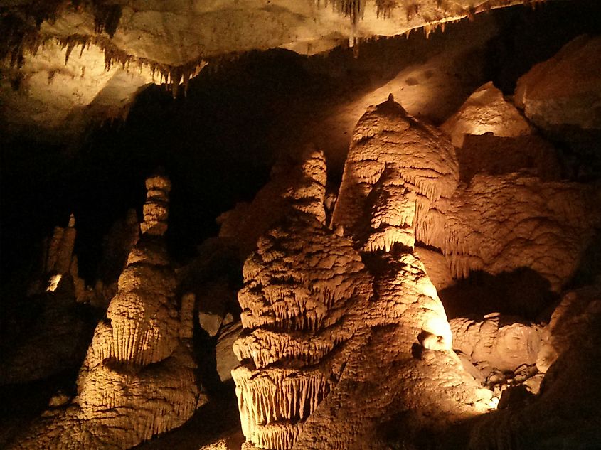 "Three Chessmen" formation in the Hall of the Mountain King at Cumberland Caverns