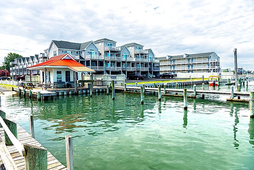 Buildings along the pier in Chincoteague, Virginia