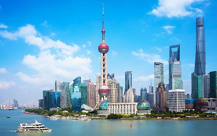 Shanghai city skyline, Panoramic view of shanghai skyline and huangpu river, Shanghai China