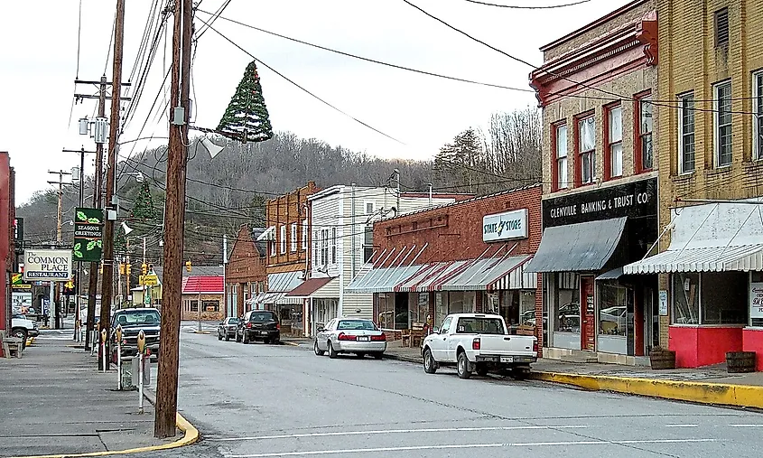 Downtown street in Glenville, West Virginia.