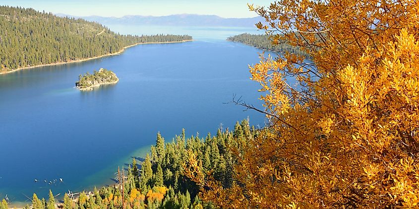 A view of Lake Tahoe during fall in California 