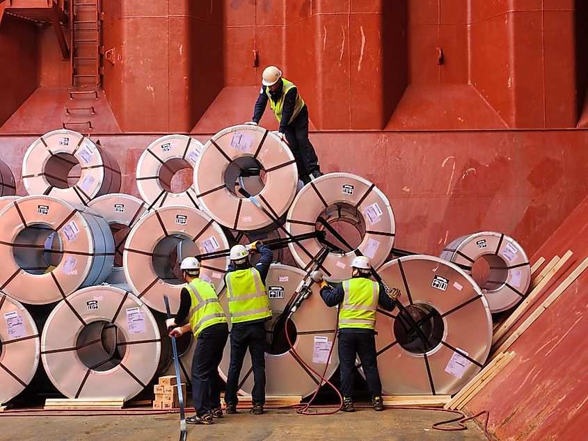 Steel coils being loaded in South Korea.