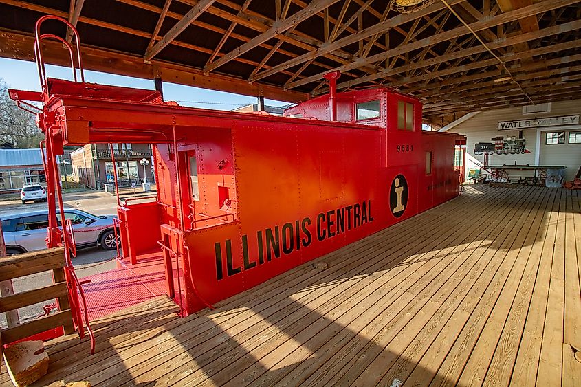 Caboose on display at the Casey Jones Railroad Museum.