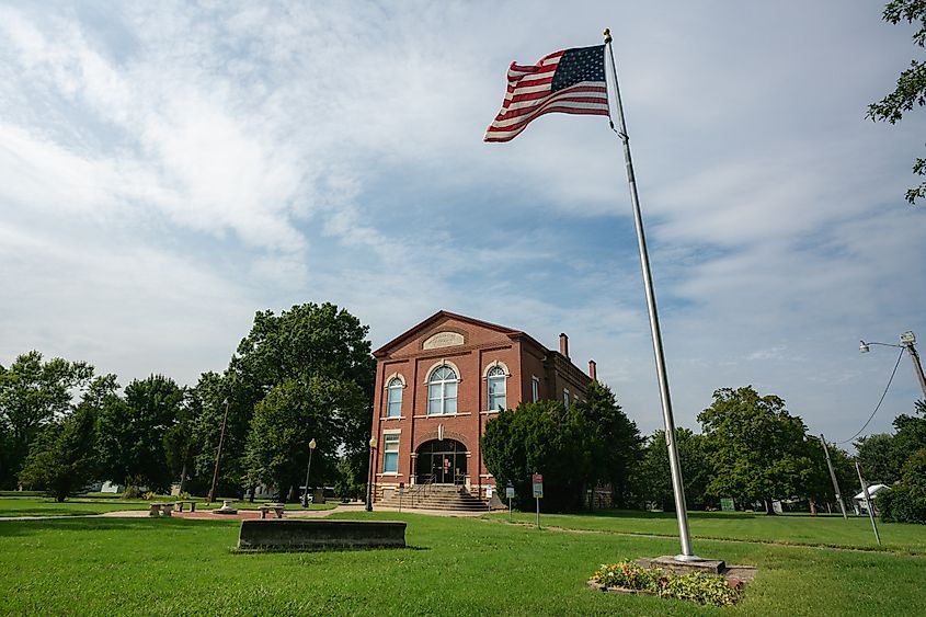 The American flag flying high in Baxter Springs, Kansas