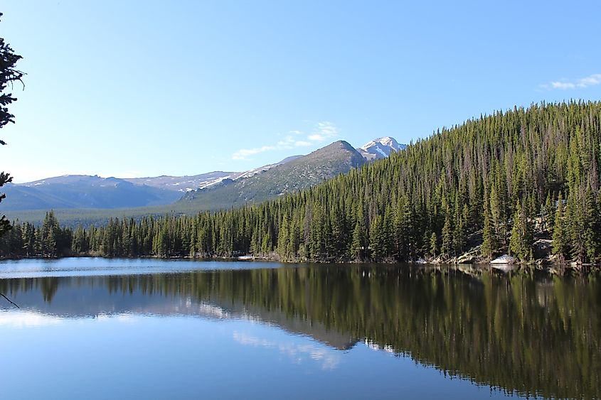 A scenic view of a lake in Estes Park, Colorado.