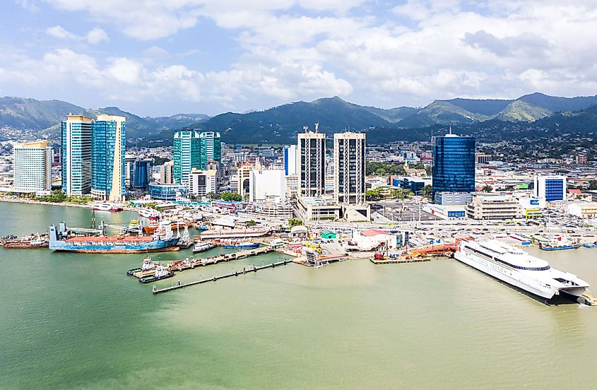 Aerial view of Port of Spain, the capital of Trinidad and Tobago. 