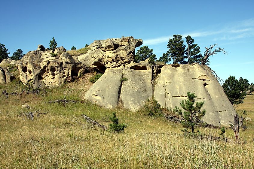 Unique rock formations at Medicine Rocks, Montana.