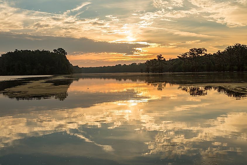 Smith's Lake in South Alabama, surrounded by natural scenery.