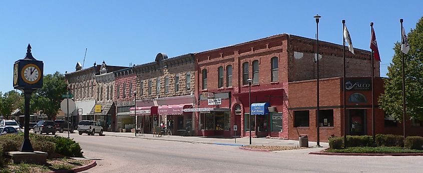 West side of the 200 block of Main Street in Chadron, Nebraska, part of the Chadron Commercial Historic District.