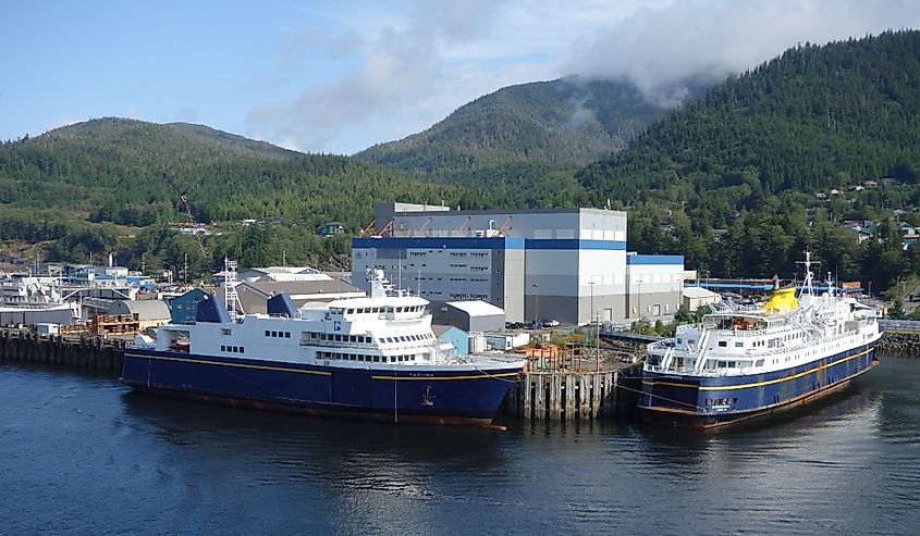 Ferries in the harbor of Ketchikan, Alaska.