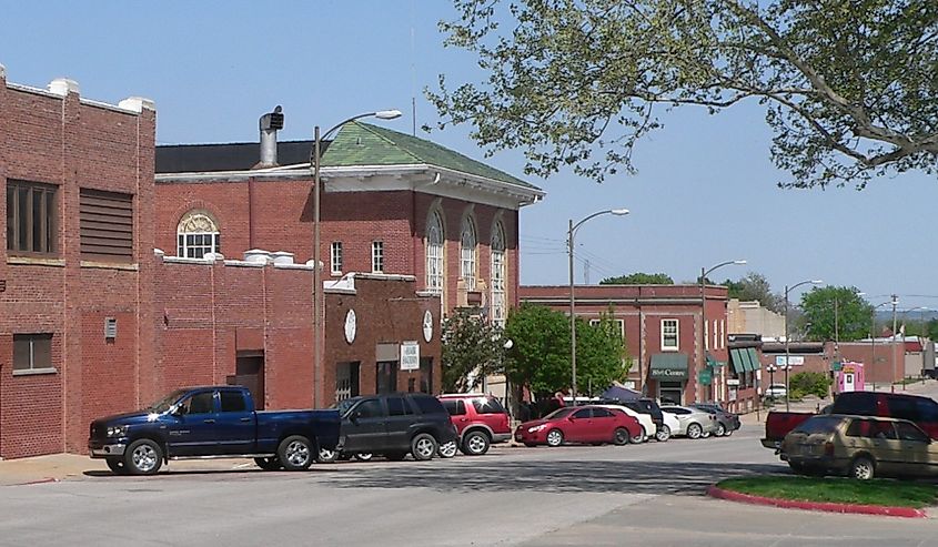 North side of 1st Corso, looking northeast from 9th Street, in Nebraska City, Nebraska.