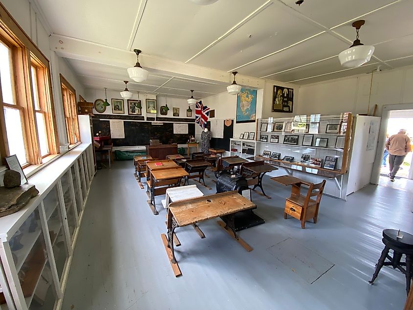 The interior of an old-fashioned one-room schoolhouse