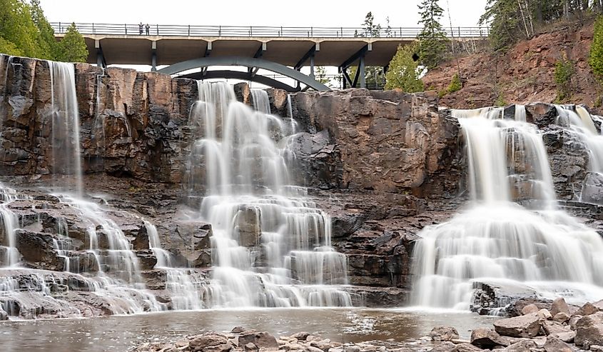 Views of Gooseberry falls on a cloudy day in Duluth, Minnesota