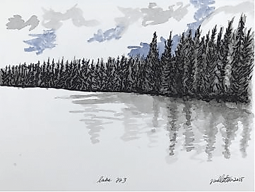 A painting made of Lake 223 in the Experimental Lake Area in Canada.
