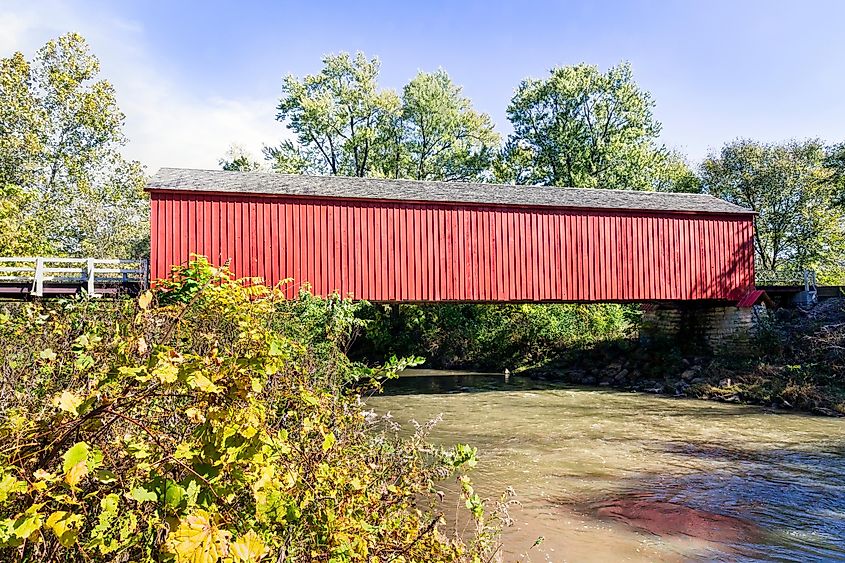 The historic Red Covered Bridge in Princeton, Illinois.