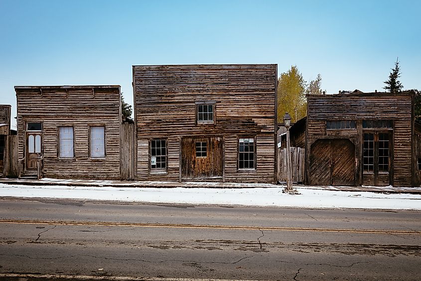 Rustic buildings in the town of Virginia City, Montana.