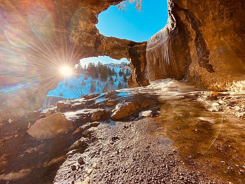 Winter hiking at the Wind Caves in Logan Canyon, Utah.