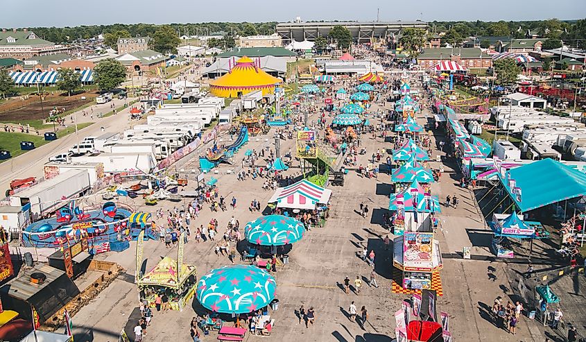 Birds eye view of the Illinois State Fairgrounds carnival midway