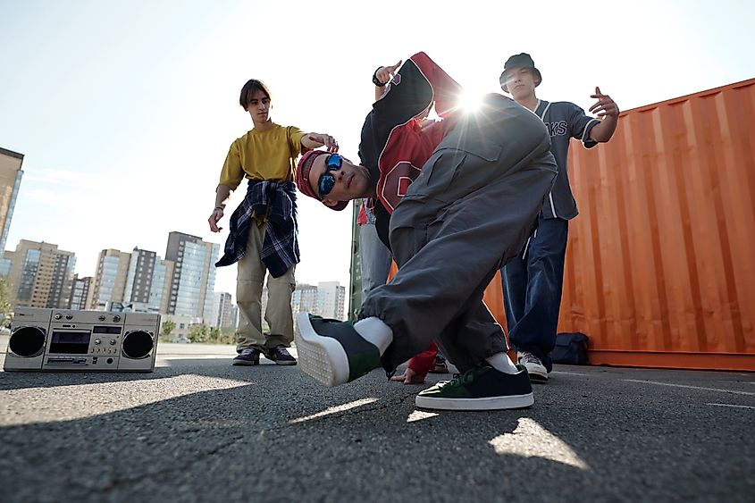 Breakdancing Group Performing in Urban Setting