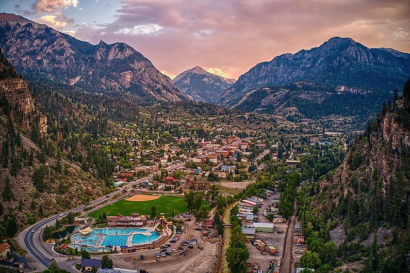 Aerial view of the mountain town of Ouray, Colorado.
