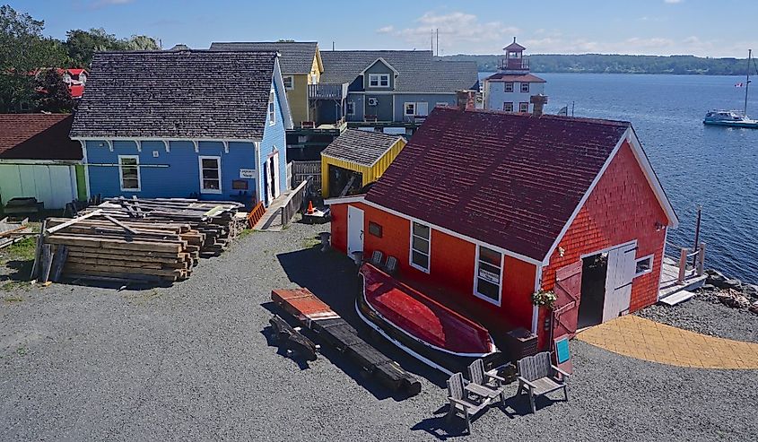 Replicas of carpentry and blacksmith shops at the Hector Heritage Quay museum in Pictou, Nova Scotia.