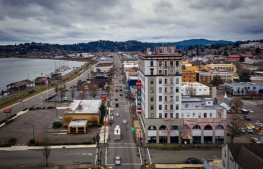 Coos Bay, Oregon, USA - Tioga Hotel Apartment Building. Editorial credit: Manuela Durson / Shutterstock.com