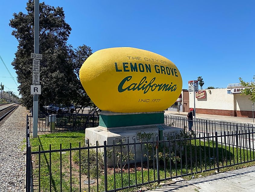 Giant lemon sign in Lemon Grove, California.