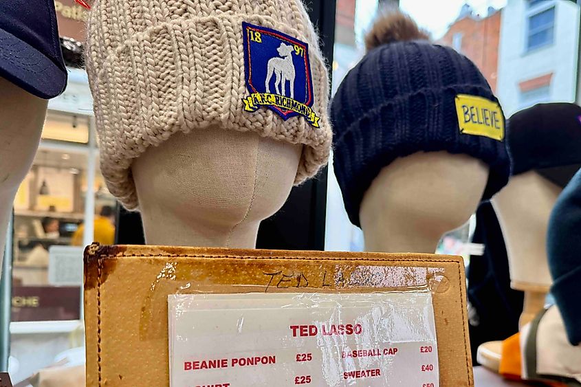 Ted Lasso Beanies at Reale Camiceria Italian Embroidery. Image credit: Bryan Dearsley