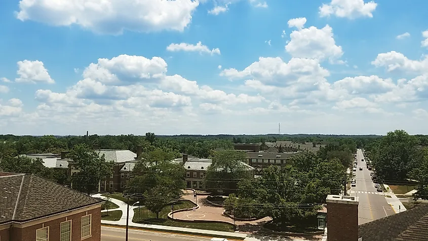 Skyline of Oxford, Ohio during a partially cloudy day.