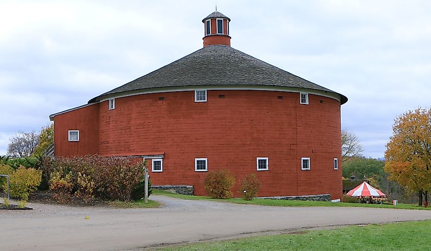 Round Barn found at the Shelburne Museum in Vermont. Built in 1901 as an efficient method of feeding cattle.