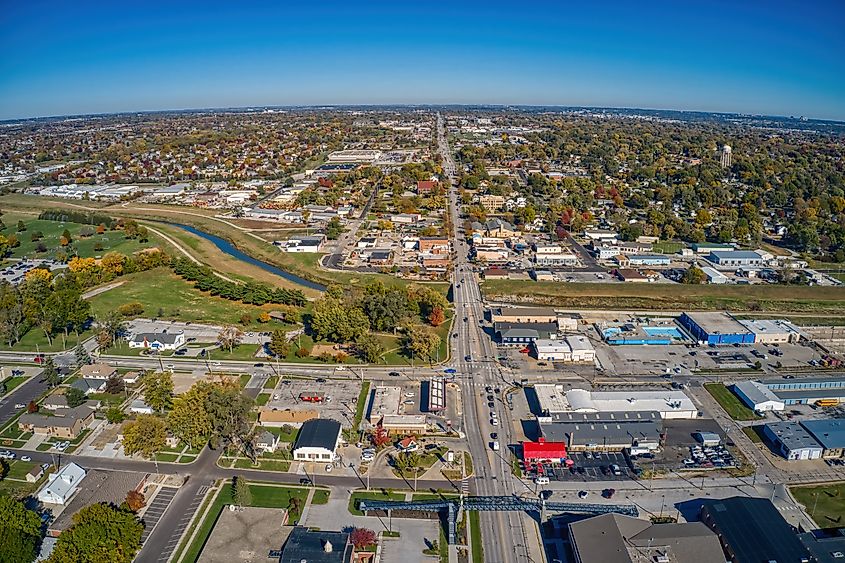 Aerial view of Papillion, a suburb of Omaha, Nebraska.