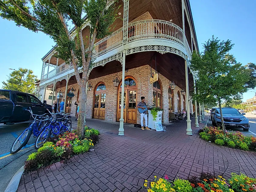 Fairhope, Alabama, USA - October 8, 2021: The historic downtown of the charming city of Fairhope.