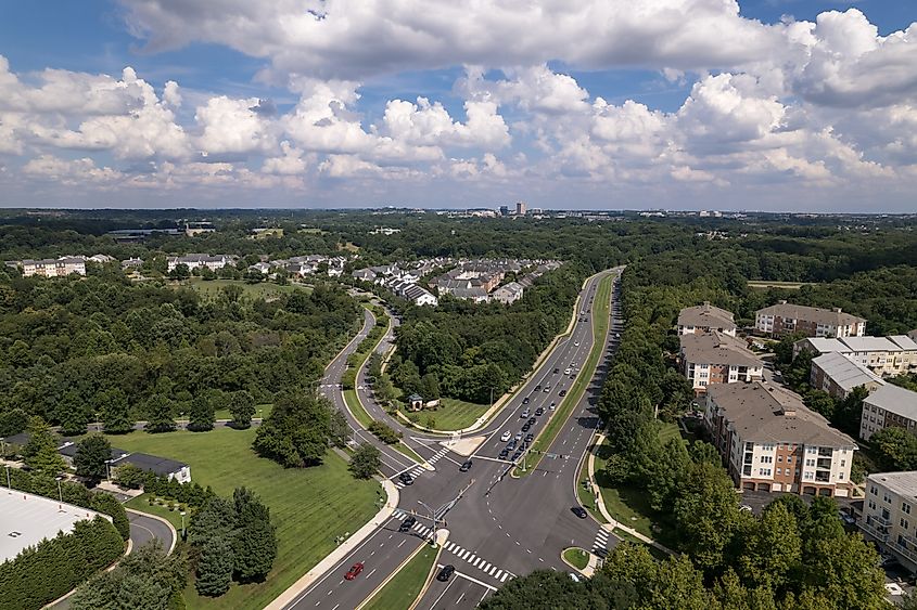 Aerial view of Gaithersburg, Maryland.