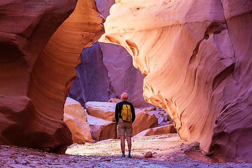 Colorful sandstone formations create a surreal landscape in Happy Canyon, Utah