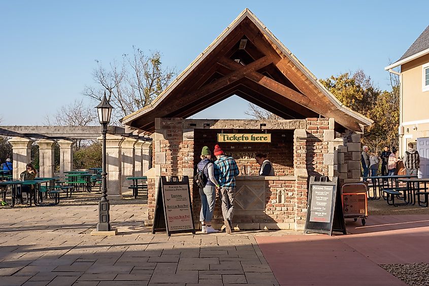 New Glarus, WI/USA - 10-27-2019: Enjoying beer at an outdoor beer garden, via Kristen Prahl / Shutterstock.com