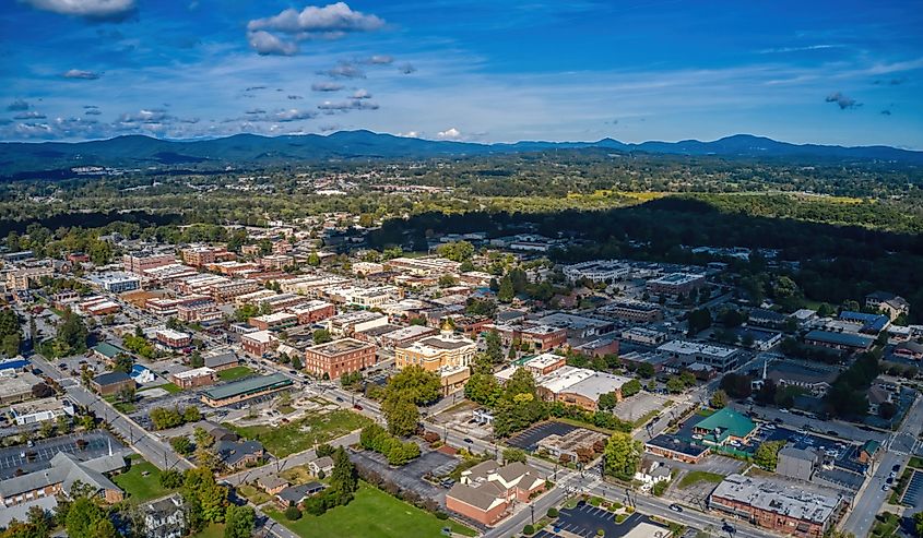 Aerial view of downtown Hendersonville, North Carolina.