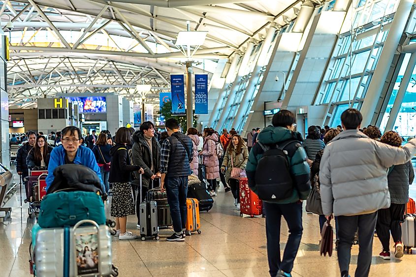 People in Incheon Airport in South Korea.