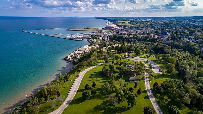 Aerial view of Upper Lake Park in Port Washington, Wisconsin