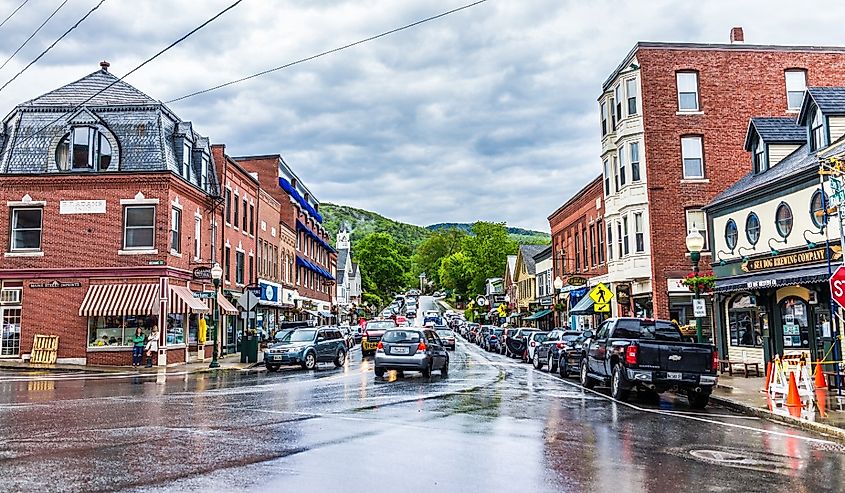 Downtown street in Camden, Maine.